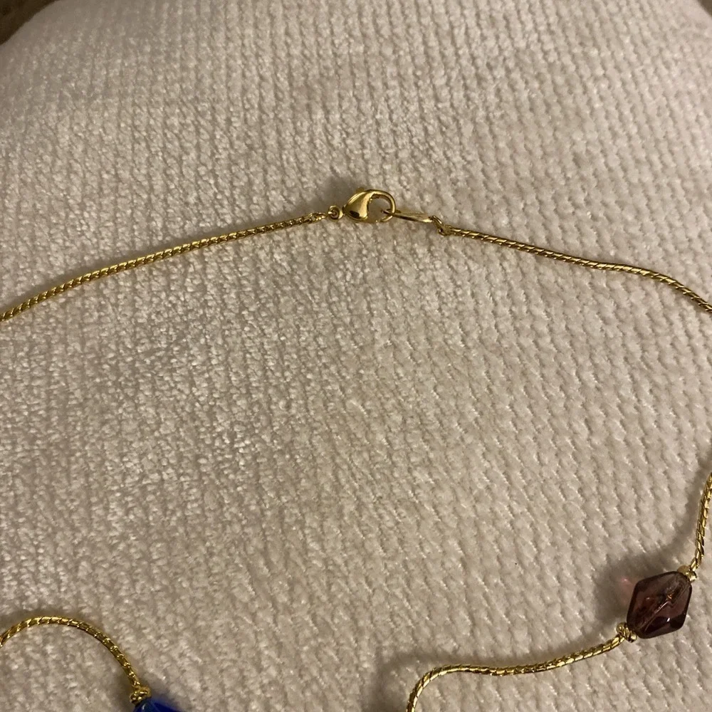 TRIFARI VINTAGE GLASS BEADED NECKLACE BLUE GREEN PURPLE